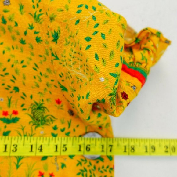 MAK Girl Yellow Red Mini Dress 12 13 Floral Pineapple Ruffle Lace Collared Mesh - Picture 8 of 12